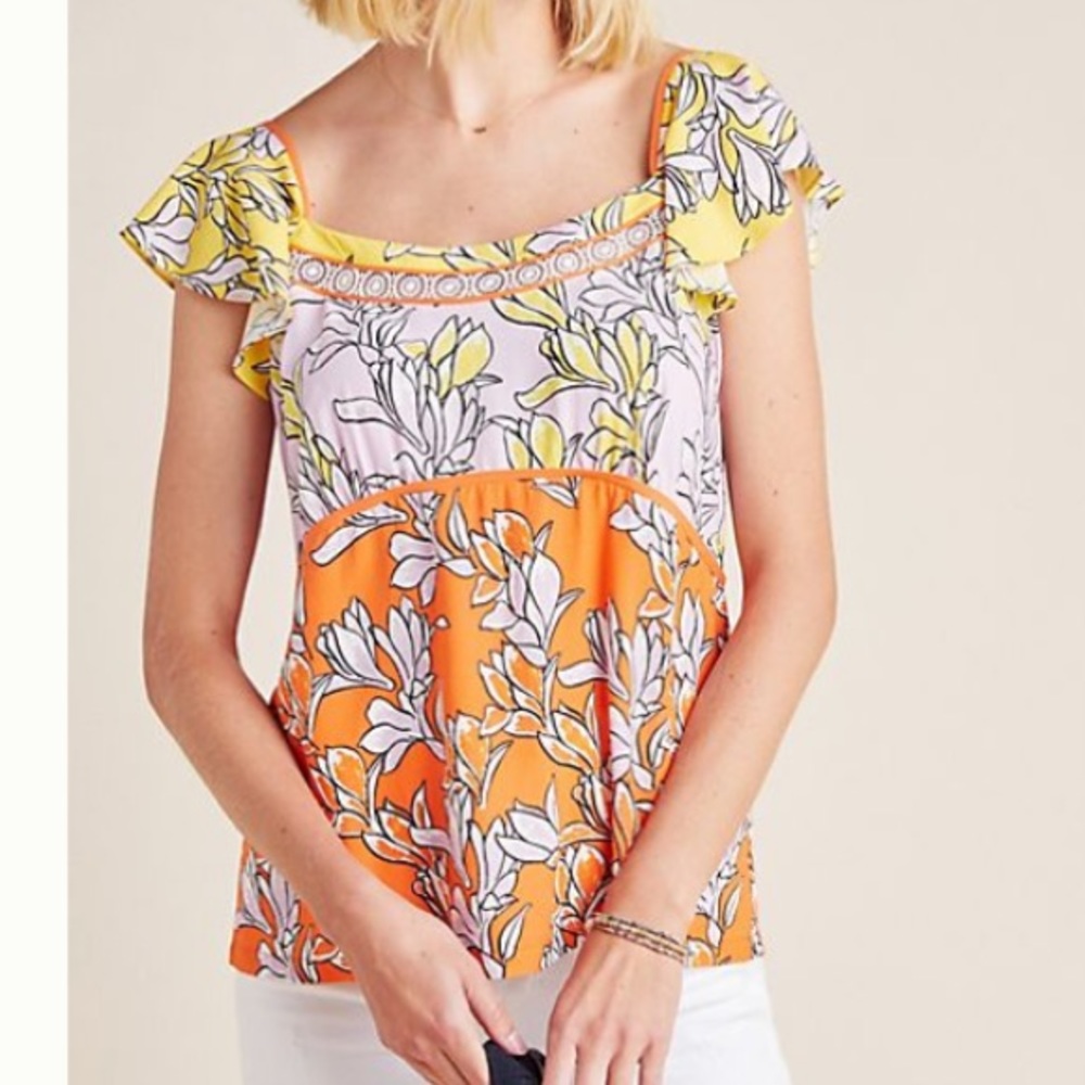 NWT Farm Rio Flutter Sleeve Blouse sz L